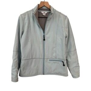 Woolrich Pale Blue and Light Gray Softshell Jacket - Size Small - Flawed